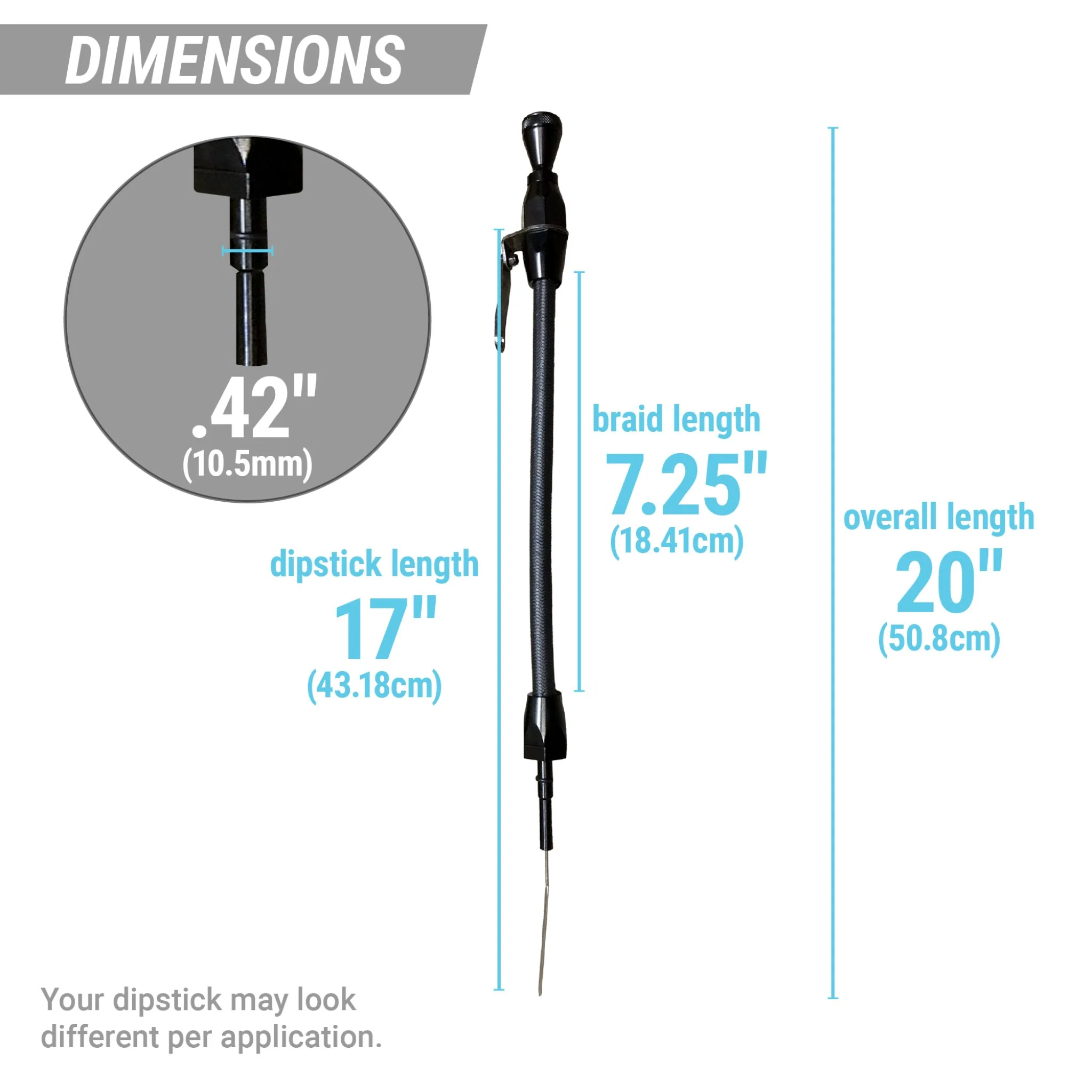 Black Engine Oil Dipstick Chevy SBC 1980 and Later Stainless Steel - Twist Lock - Image 3